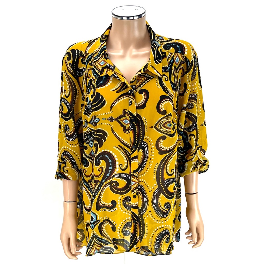 NICOLE by NICOLE MILLER Camp Shirt Blouse SIZE X-LARGE XL Mustard Yellow Top